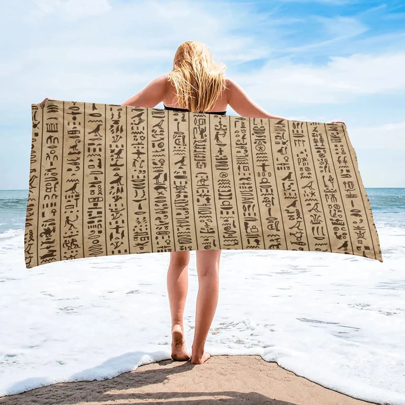 Ancient Egypt Hieroglyph Pyramid Pharaoh Beach Towel Retro Style Bath Towel Absorbent Quick Dry Sport Travel Swim Pool Towels