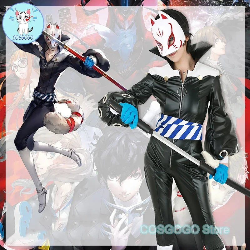 COSGOGO Gioco Persona 5 Yusuke Kitagawa Costumi Cosplay Vestito da festa carino con coda Abbigliamento anime Parrucca di Halloween Scarpe Maschera