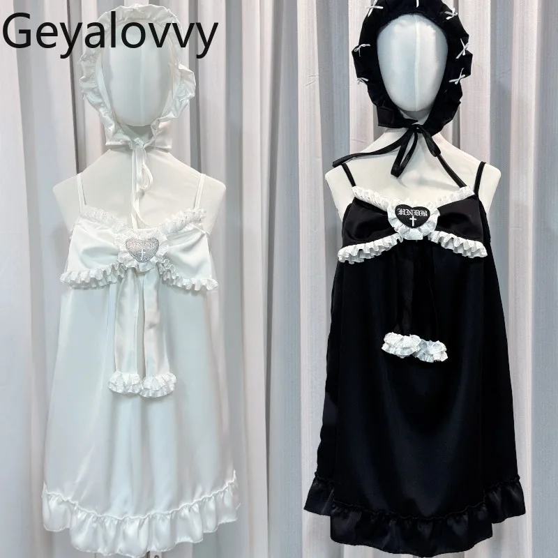 

Оригинальный дизайн, милая мягкая однотонная ночная рубашка без рукавов с открытыми плечами для девочек, облегающая ночная рубашка в японском стиле Лолиты, одежда для сна