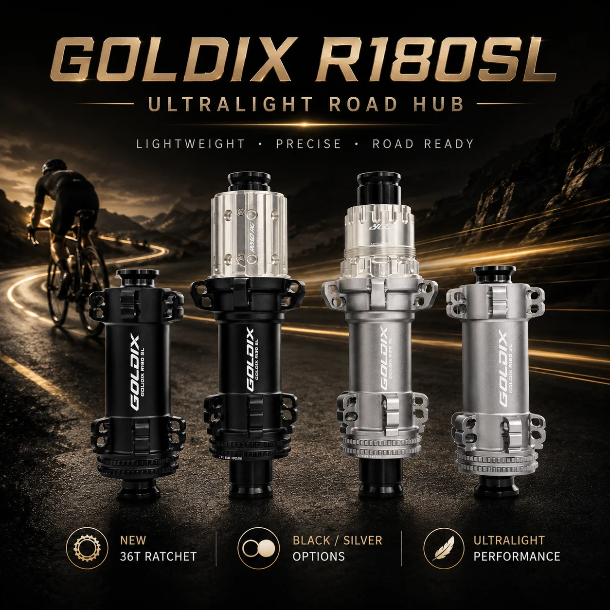 GOLDIX R180SL Leichte Rennrad-Zentrallock-Scheibenbremsnabe 20H 36T Ratchet 10/11/12-fach Schweizer-kompatibel Carbon-Speichenbereit