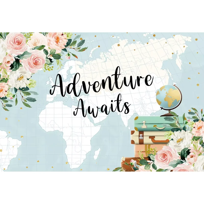 Fondo de fotografía de aventura avión de aire fondo Floral para Baby shower mapa del mundo fondos de fiesta de cumpleaños Banner fotografía Pro