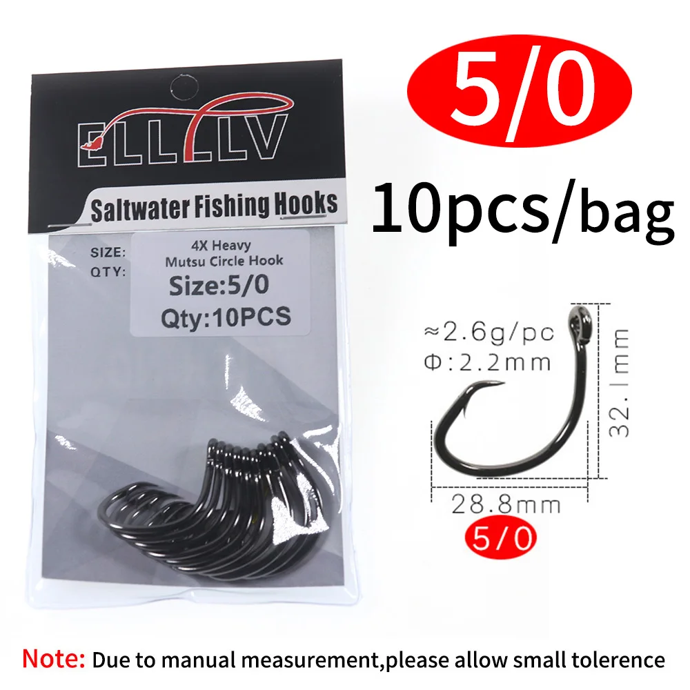 Elllv 4X Zware Mutsu Cirkel Super Sterke Zoutwater Boot Vissen Trolling Haak Offset 5/0 - 16/0 voor Grouper Snapper Tonijn Haai