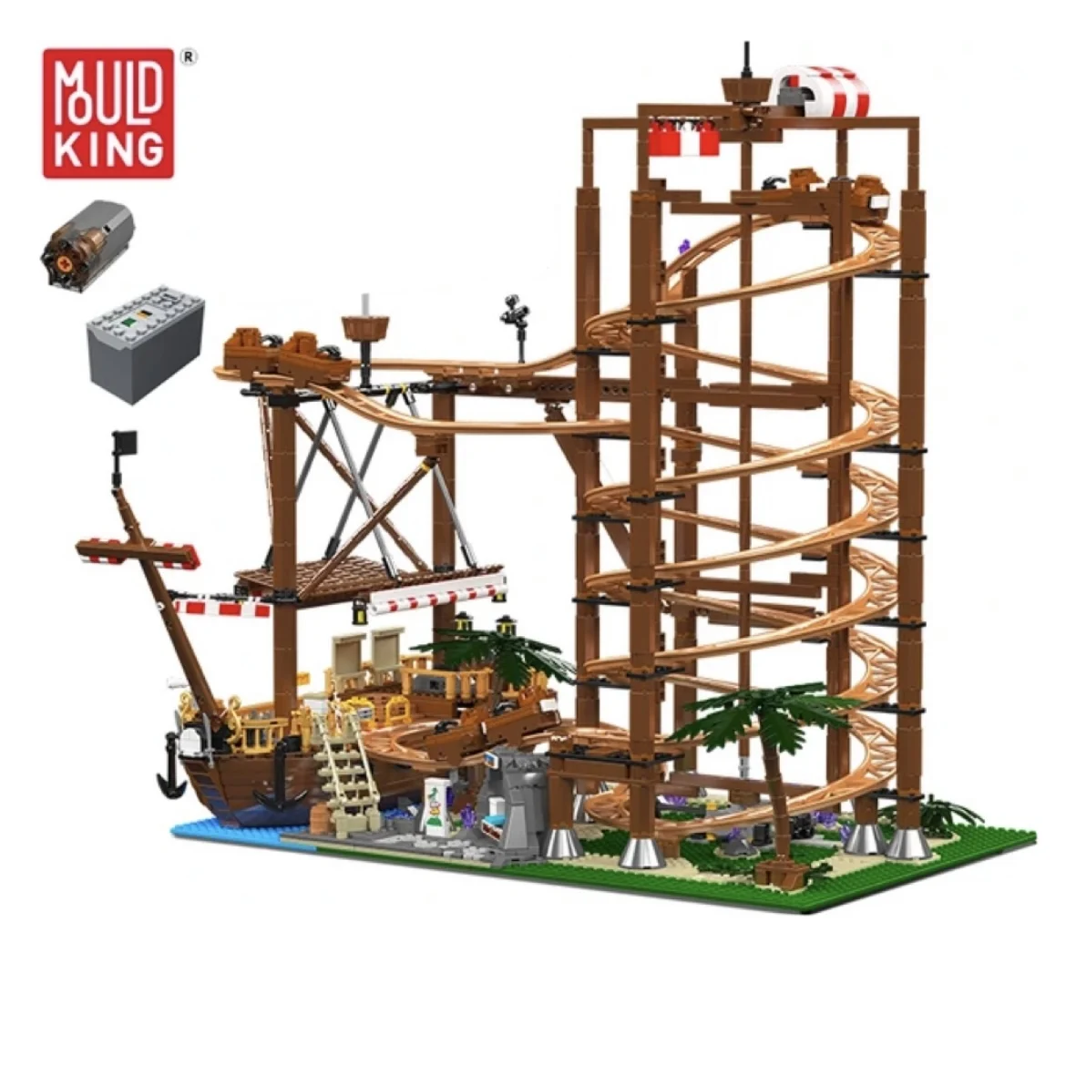 Mould King 11013 Roller Coaster Building Block The Motorized Double Helix Roller Coaster Bricks Toys Model Kids Christmas Gift