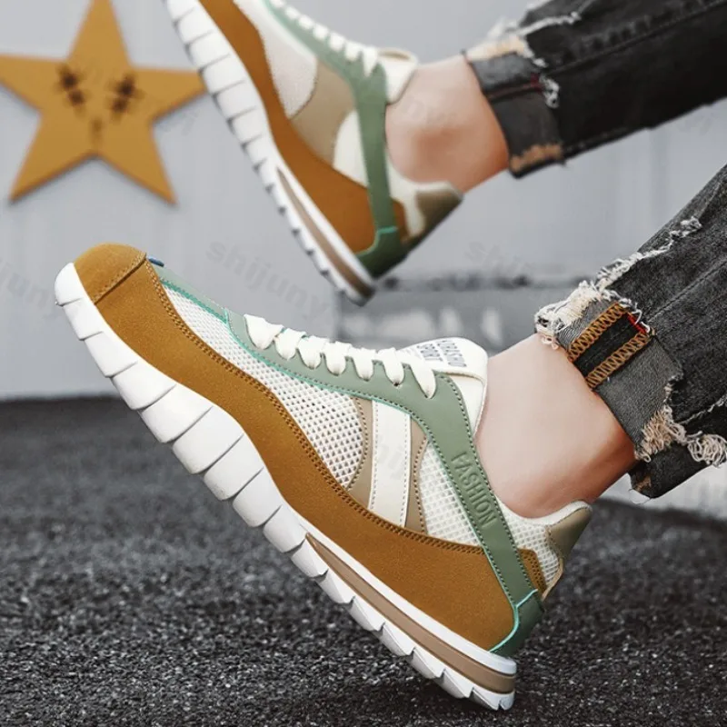 

Men's Casual Sports Shoes Flat Low-top Round-toe Color-block Mesh Large-sized Lace-up Lightweight Walking Casual Shoes