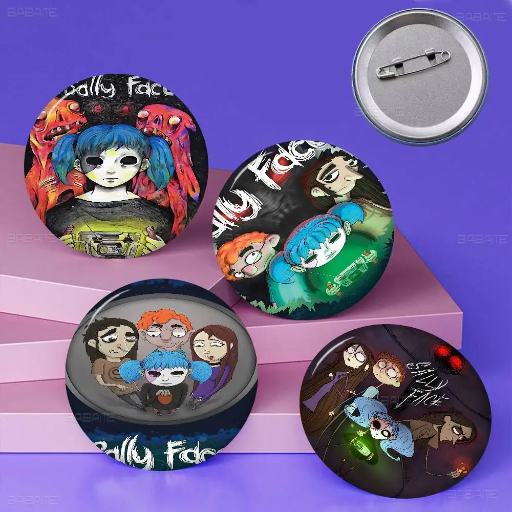 Horror Mystery Game S-Sally F-Face Customizable Soft Button Pin For Women Creative Jewelry Funny Badge Cartoon Lover Hat