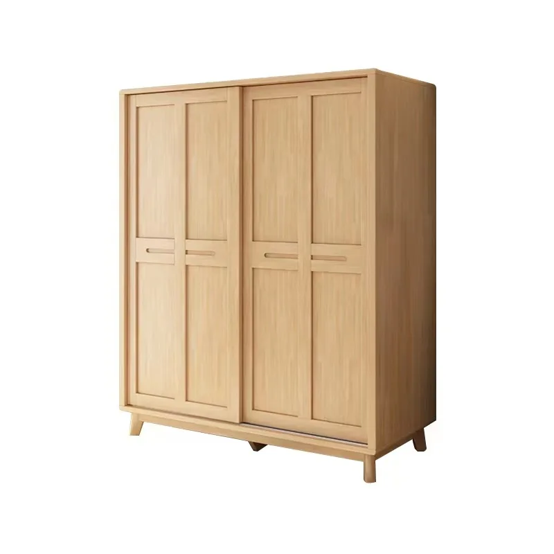 

Solid wood sliding door wardrobe household bedroom locker Nordic storage small apartment cabinet