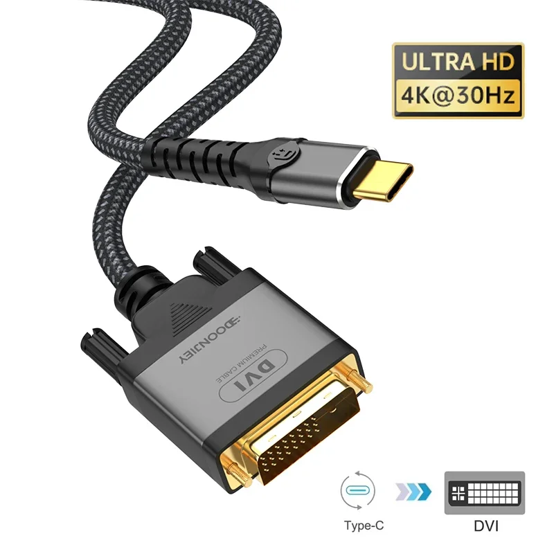 

2M USB C to DVI Adapter Cable 4K@30Hz Thunderbolt 3 Type-C Male to DVI 24+1 Male Converter Cord for iPhone 16/15 pro Max MacBook