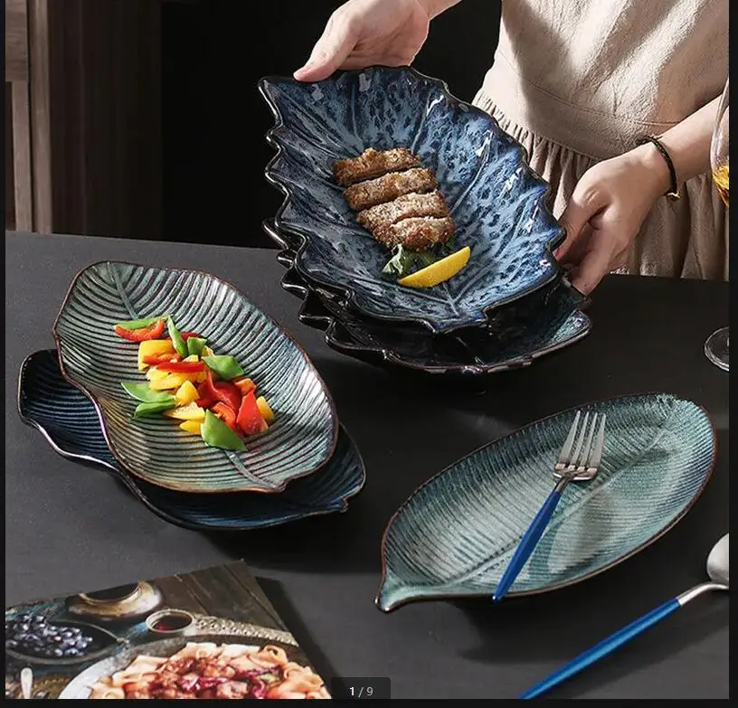 

Ceramic Tableware Irregular Leaves Dinner Plate Decorations Sushi Dish Home Restaurant Large Fish Dishes and Plates Sets