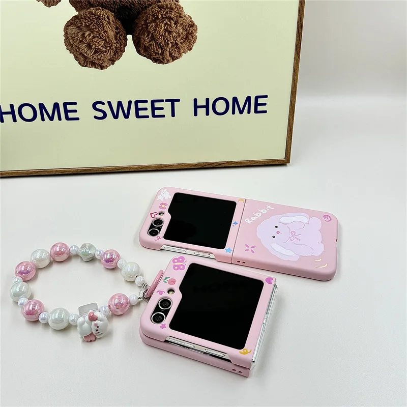 Cute Pink Rabbit Phone Case for Samsung Galaxy Z Flip 6 5 4 3 Protective Back Cover for ZFlip4 ZFlip5 ZFlip6 Case Shell