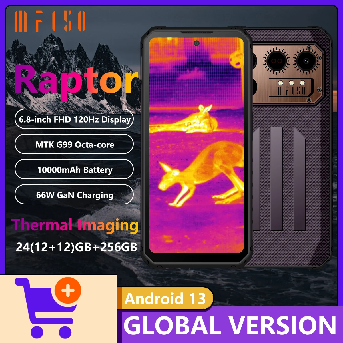 IIIF150 Raptor 4G Rugged Phone Thermal Imaging Camera 10000mAh Battery 65W GaN Charging 12GB RAM+256GB ROM Helio G99 4G Android
