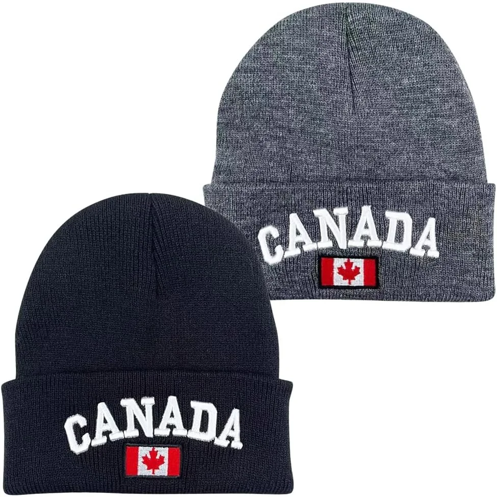 2 Pcs Canada Maple Leaf Beanie Hats Embroidered Canada Flag Beanie Hat Canadian Themed Winter Warm Patriotic Knit Cap