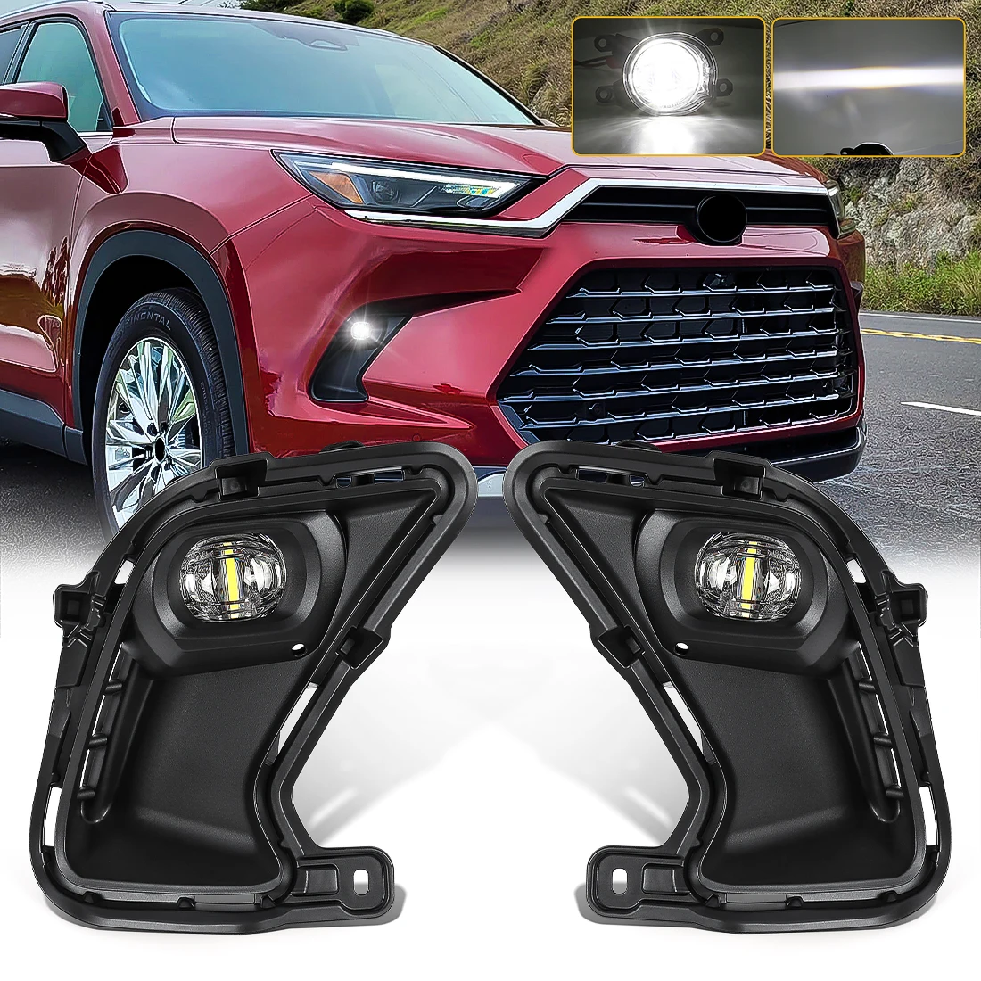 For Toyota Grand Highlander 2024 2025 LED Fog Lamps Front Bumper DRL Daytime Running Lights Cover Harness Switch Accessories 12V