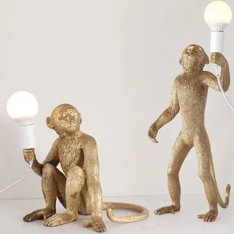 Monkey Lamp Nordic Panda LED Pendant Hanging Lamp Resin Animal Hemp Rope Pendant Light Fixture for Study Kids Light Fixture