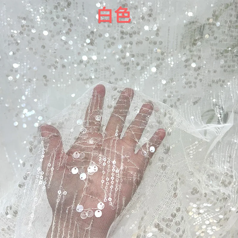 刺繍チュール不規則なグリッター生地散在ストライプスパンコール付きウェディングドレスガウン素材