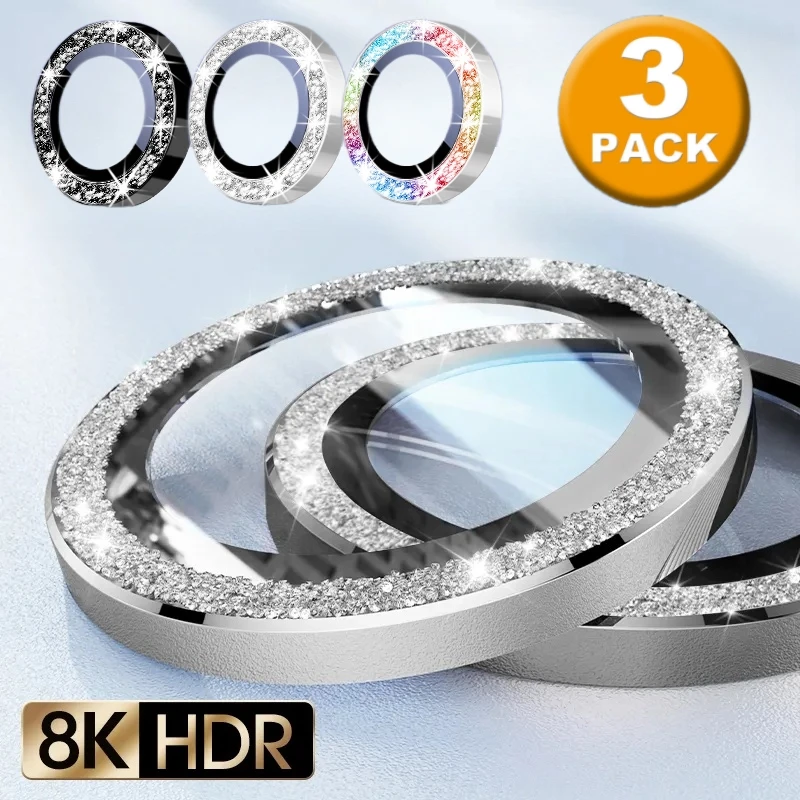 1-3 Set For IPhone 15 Pro Max Diamond Metal Camera Protector for IPhone 15 Pro Camera Protector 3PCS/Set Lens Protection Glass