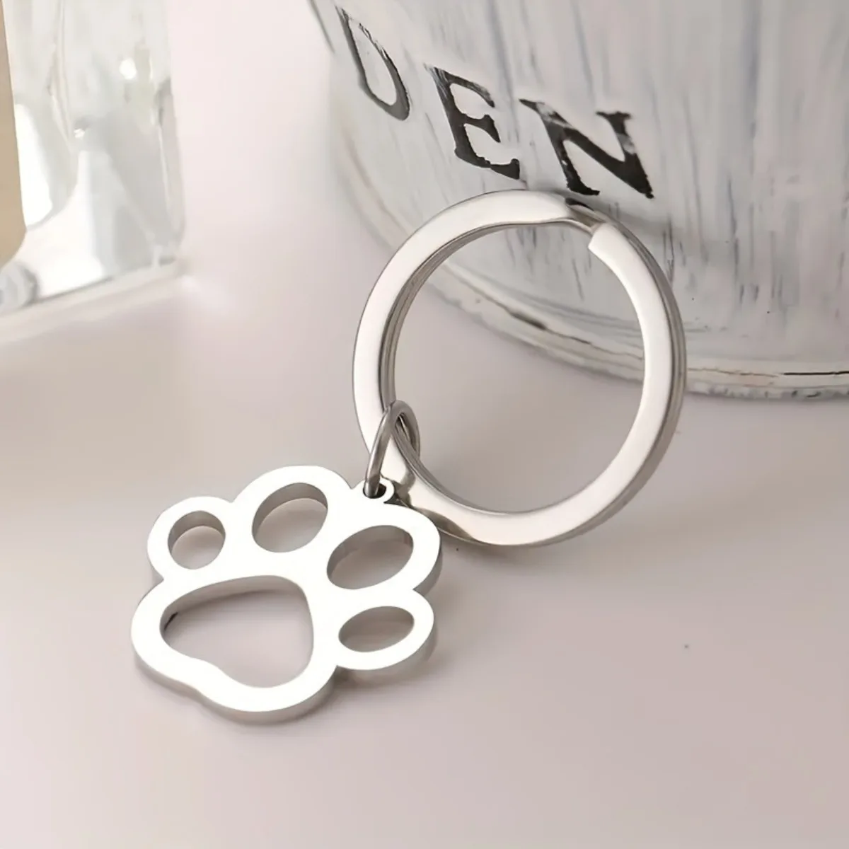Stainless Steel Keychain Cartoon Dog Paw Silvery Color Fashion Keychain for Car Keys Pendant for Women Man Jewelry Gifts NEW