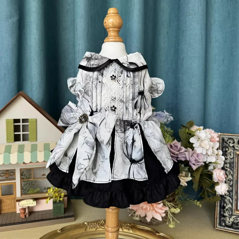 

Retro Chinese Style Pet Dog Clothes Classic Fashion Retro Print Cotton Princess Dress For Small Medium Dog Poodle Puppy Clothing