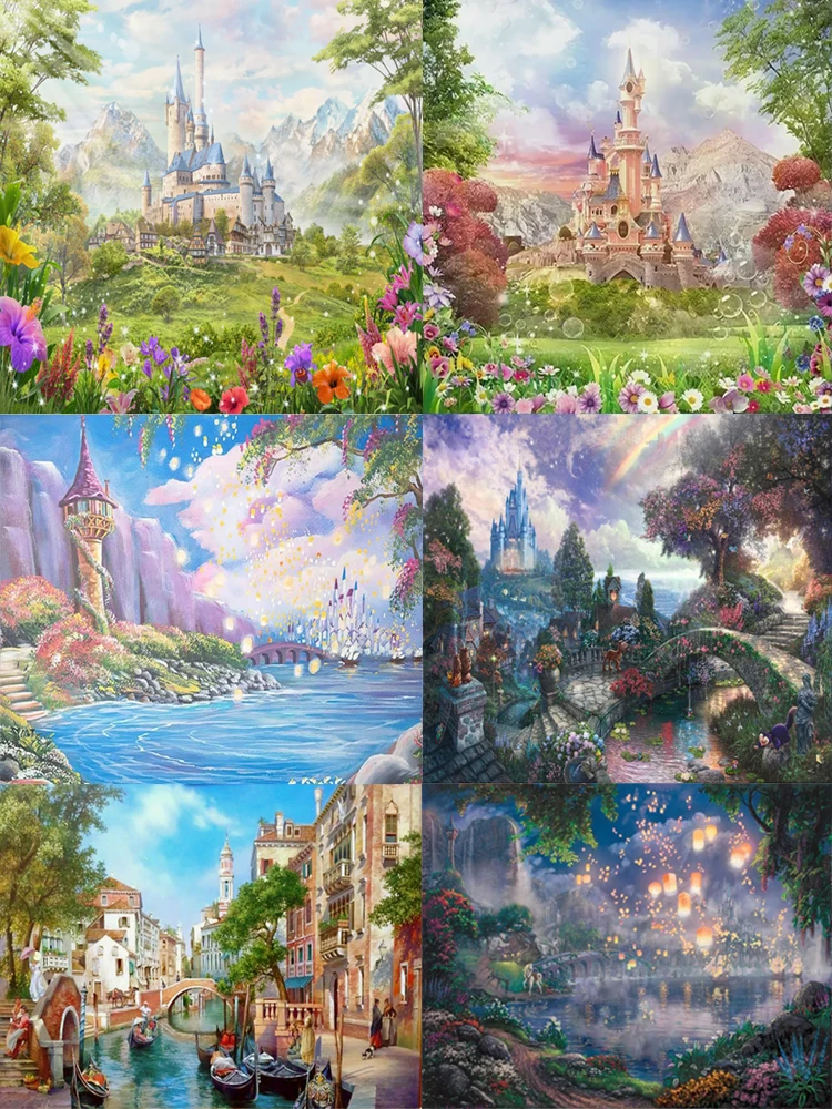 Märchen Schloss Thema Kind Prinzessin Mädchen Geburtstags feier Fotografie Vinyl Hintergrund Kinderzimmer Dekor liefert