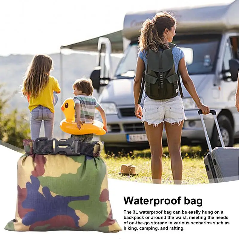 ドライバッグウォータースポーツ用 3L 小型ドライサック水泳アウトドアギア圧縮ポーチビーチラフティング釣りハイキングキャンプ