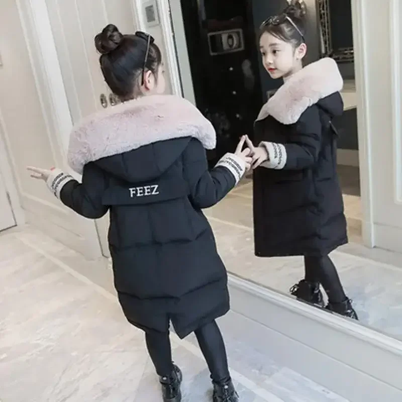 Children Winter Jackets Warm Down Cotton Coat New Girls Clothing Parka Fur Collar Coat Girl Thicken Overalls Hooded Kids Clothes