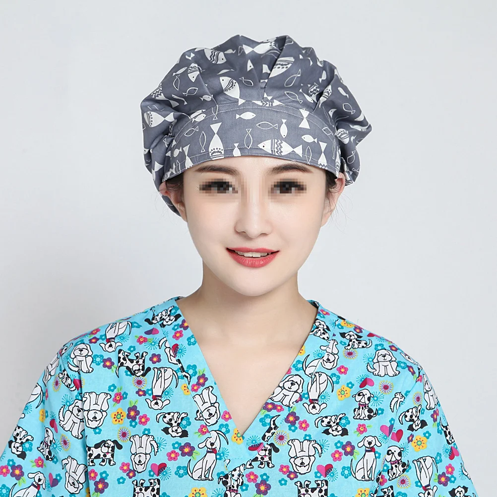 

Funny Fish Printed Hat Practical Operating Room Hat Adjustable Doctor Nurse Working for Daily Use