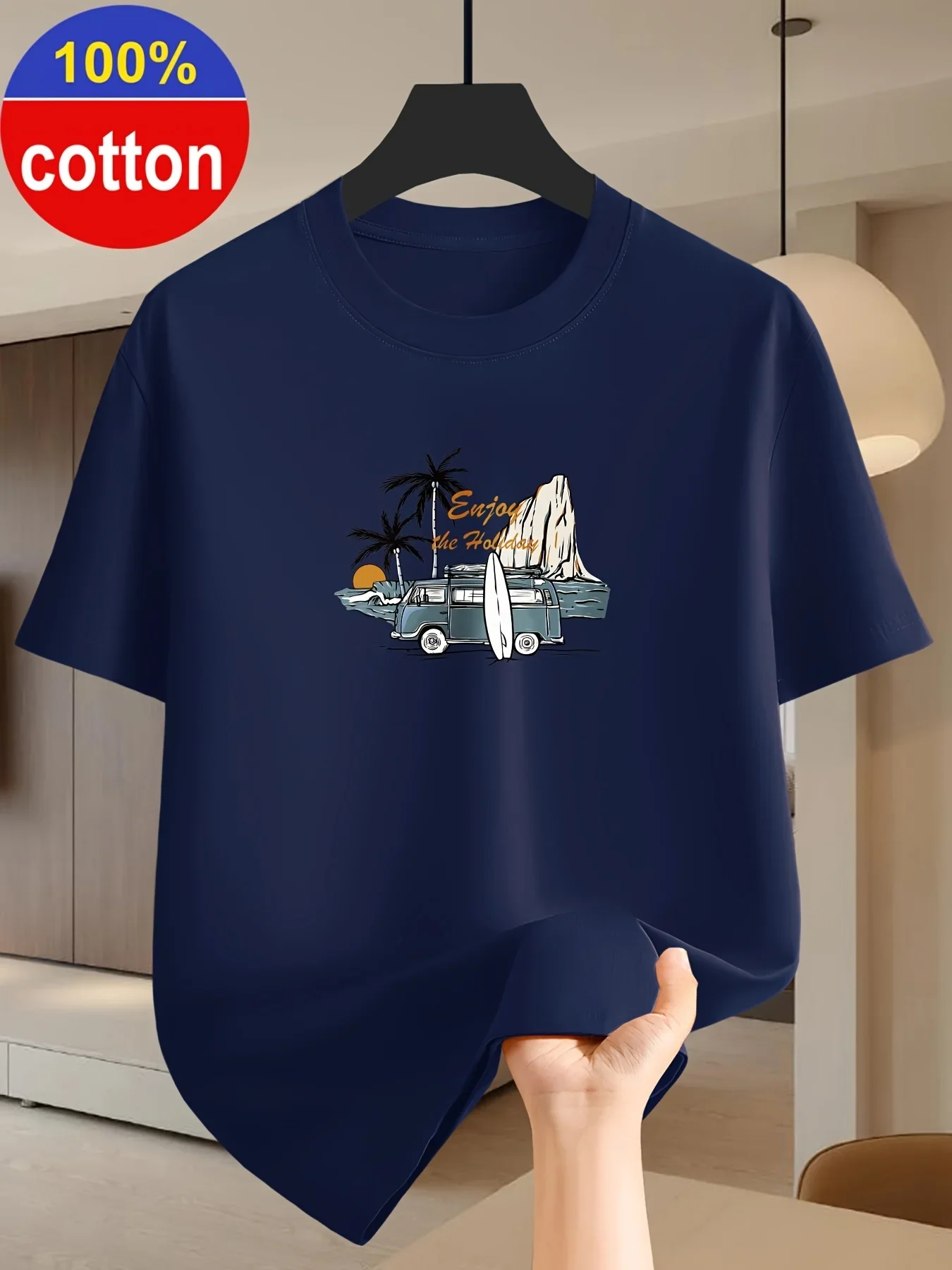 Men's 100% Cotton T-shirt Tropical Surf Van Graphic Tee Casual Outdoor Daily Streetwear Short Sleeve Summer Tops