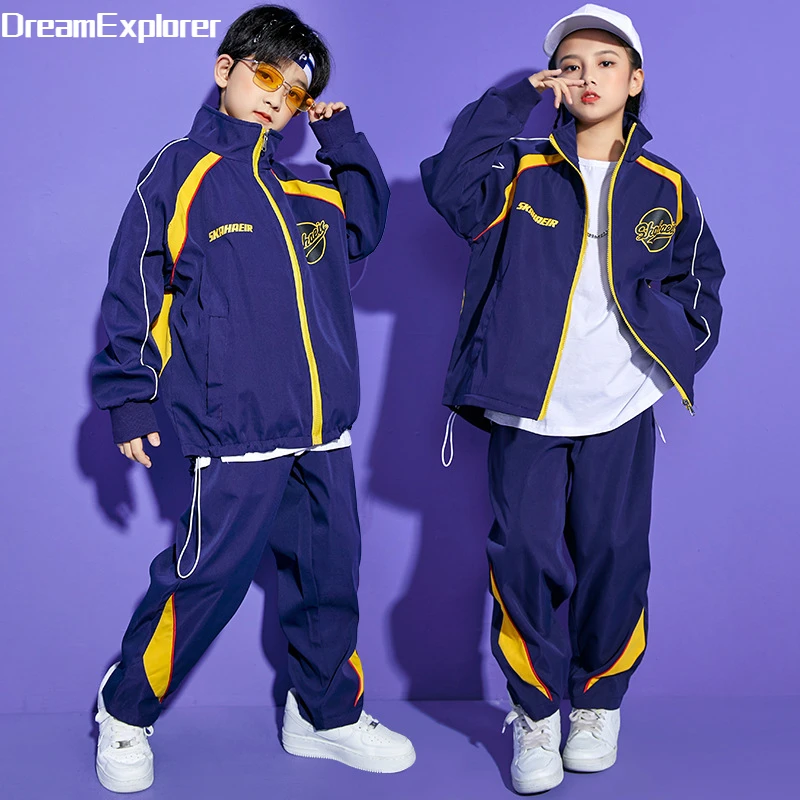 Boys Hip Hop Bomber Jackets Joggers Loose Coat Girls Sport Pant Clothes Sets Child School Uniforms Street Dance Kids Streetwear