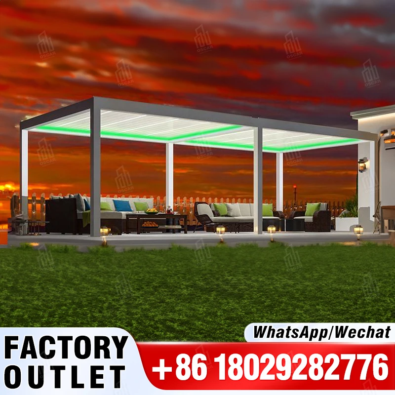 

oscaracso Garden Shed Louvre Bioclimatic Aluminium Gazebo Outdoor Louver Roof Electric Pergola 3x4