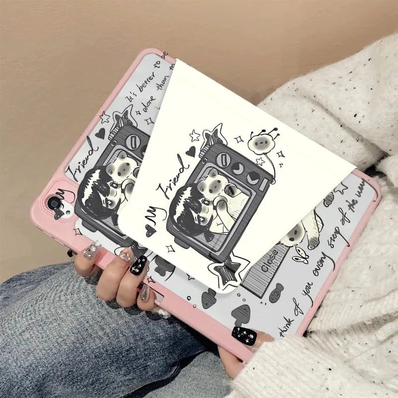 Rotating Stand Tablet Cover for IPad Air 6 Case IPad 10th Gen Air 5th 4th 10.9 Pro 11 2020 IPad 10.2 7th 9th 8th Doodle Girl Cat