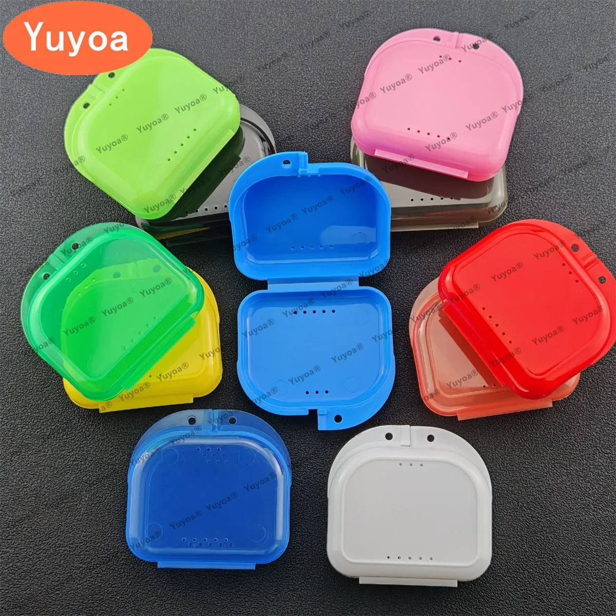 

50pcs Dental Fake Teeth Retainer Box Orthodontic Mouth Guard Denture Storage Plastic Case With Hole Oral Hygiene Organizer