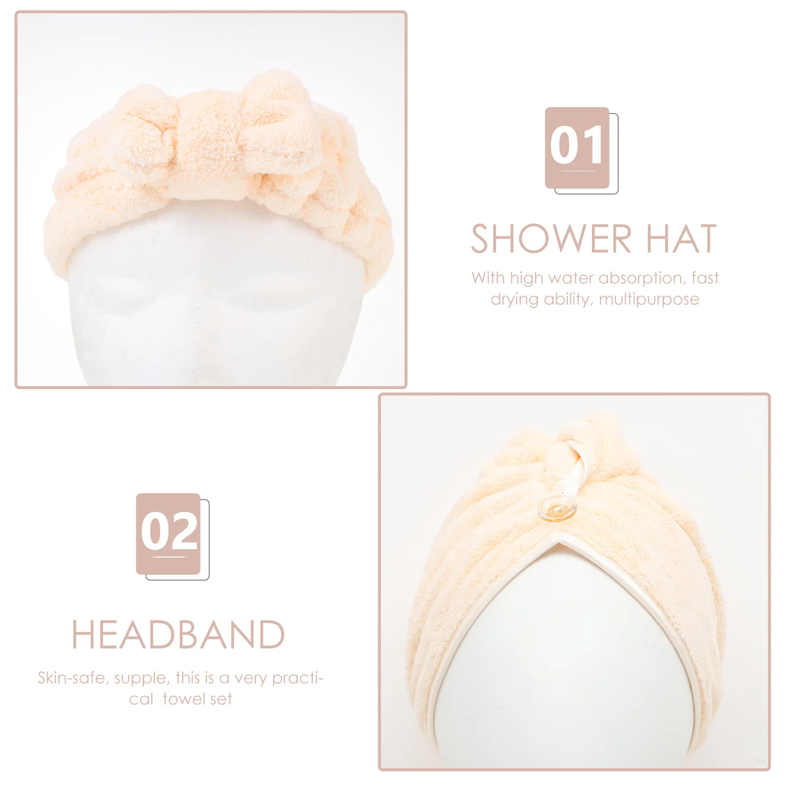 

UTHCLO 1 Set Bath Towel Band Robe Wrap for Women Salon Dry Hair Face Hand Bath Hat Massage Pants Polyester White