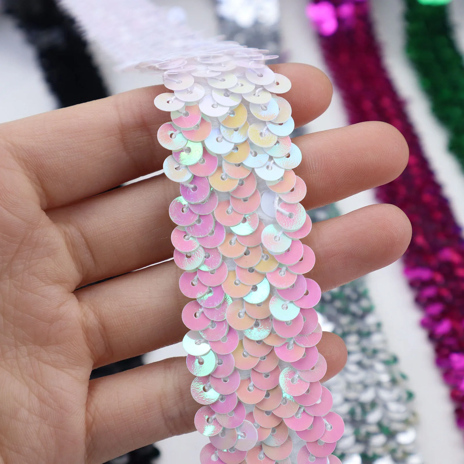 2 Yards Elastic Sequin Ribbon Glitter Stretch Trim for Sewing Dress Headband Supply