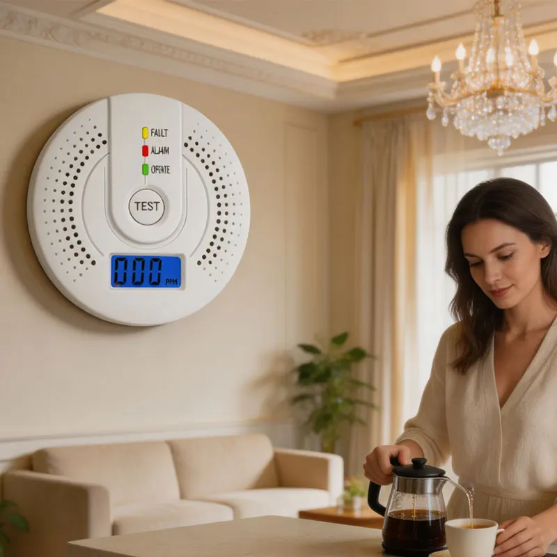 Household Carbon Monoxide Alarm CO Detector - Sound and Light Alarm Device - Toxic Gas Leakage Detector - Battery-Powered LCD Di