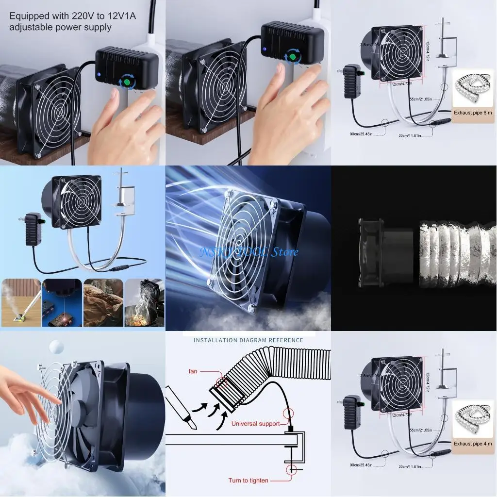 L8RC 12 فولت بالطاقة لحام امتصاص الدخان ESD مستخلصات مروحة الأنابيب قنوات Exhuast مروحة مع 8/4/2 متر الأنابيب للحمام المطبخ