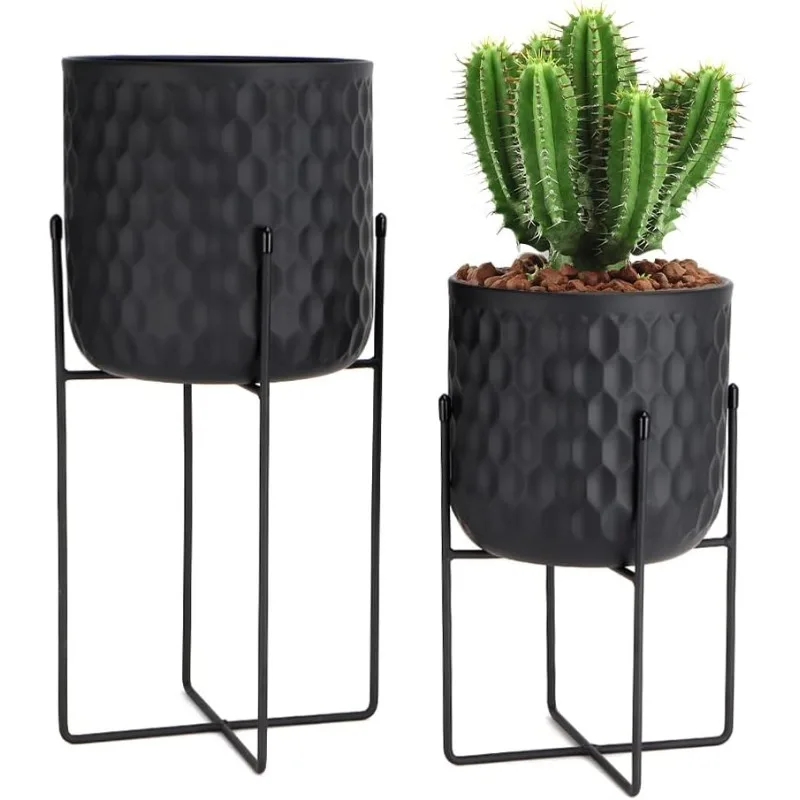 Set of 2 Planters with Stand Indoor Outdoor Metal Plant Stand 8 * 18 &7 * 12 