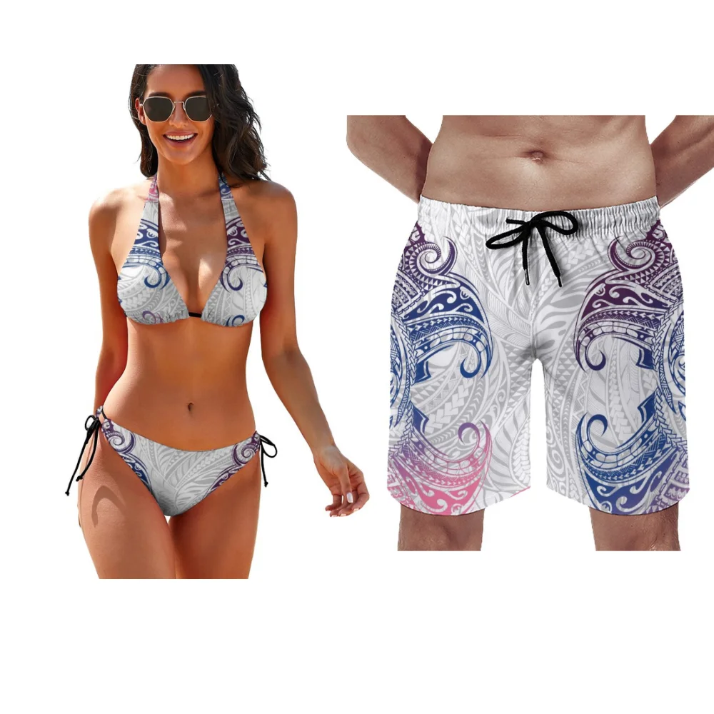 

Polynesian Couple Swimsuit Hawaii Vacation Casual Swimsuit Sexy Bikini Women's Swimsuit Two Sets Men's Beach Shorts Custom