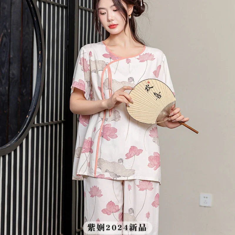 Pyjamas Summer Women's Clothing Sets New Thin Home Loose Cozy Affordable Soft Elegant High-quality Casual Cool Breathable Mature