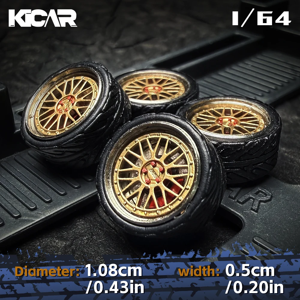 1/64 BBS LM Alloy Model Wheels 10.8mm with Silver/Red Rivets & Rubber Tires for MINIGT Diecast Model Car view 5