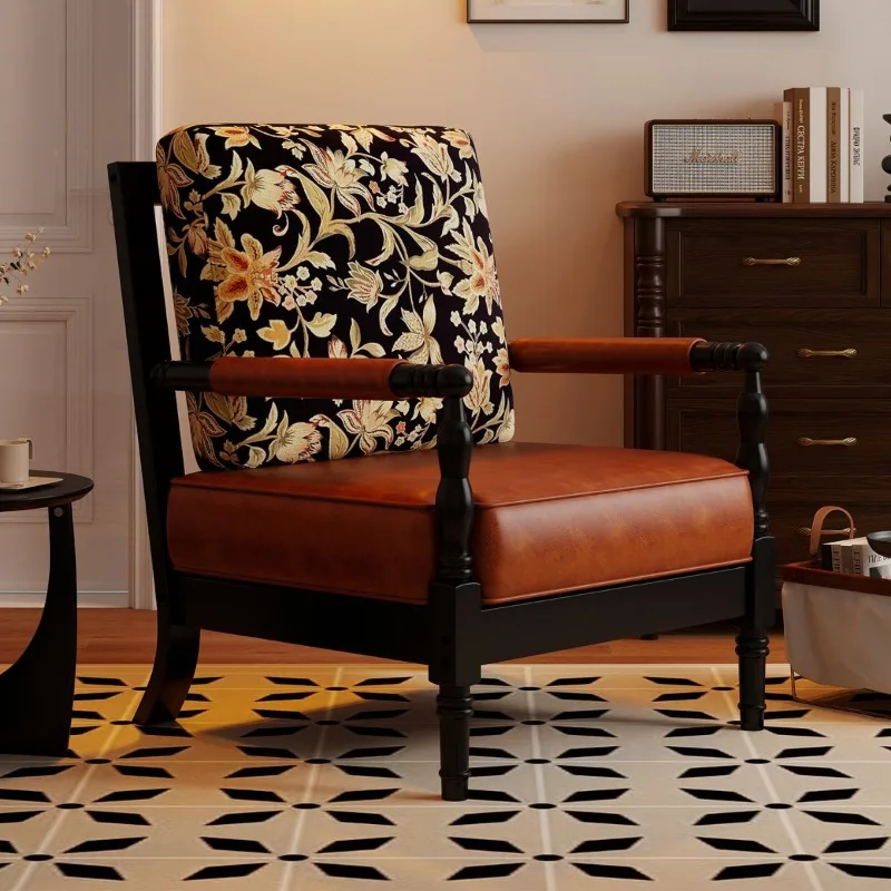 

Retro single sofa chair living room American medieval sofa chair casual solid wood single chair