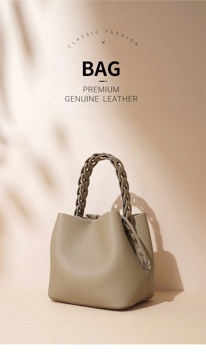 Damen Bucket Bag aus 100% Echtleder, Crossbody Schultertasche, Modische Designer-Shopper-Tasche, Trendige Marken-Handtasche – Detail 1