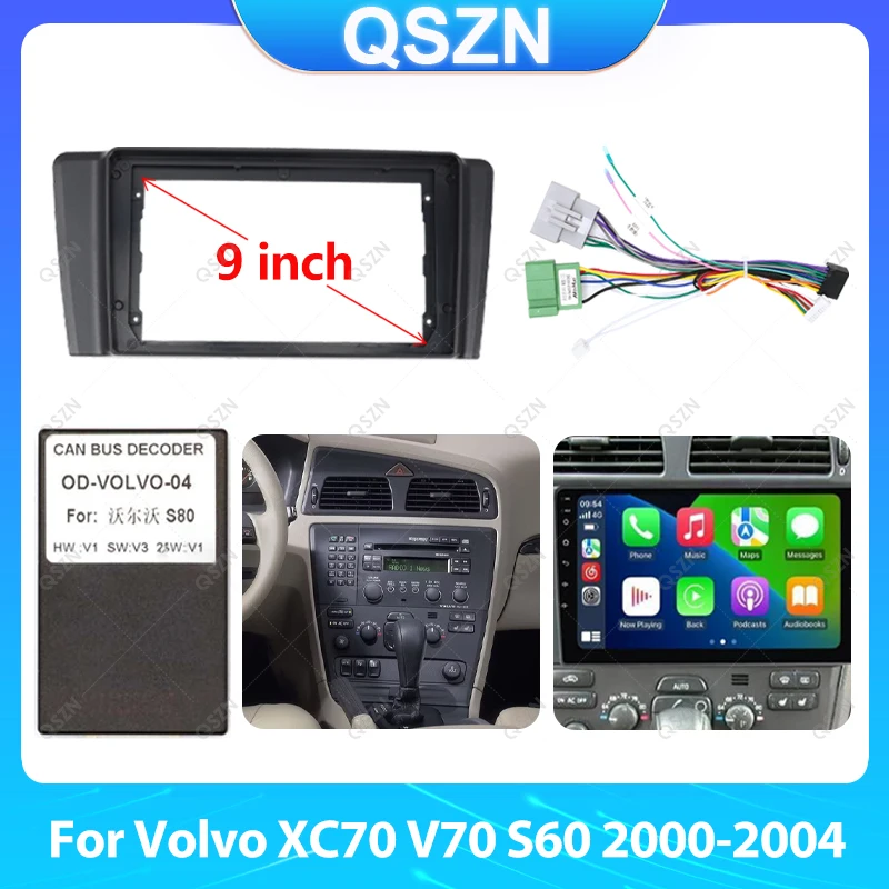 For Volvo XC70 V70 S60 2000-2004 9 inch LHD Matt black Car Frame Fascia Adapter Canbus Box Android Radio Dash Fitting Panel Kit.