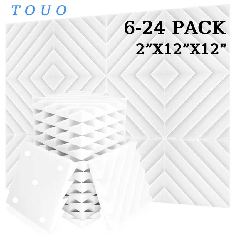 

TOUO Acoustic Panel 6-24 Pack Sound Absorber Diamond Groove Sound Absorbing Foam 3D Decorative Acoustic Sponge