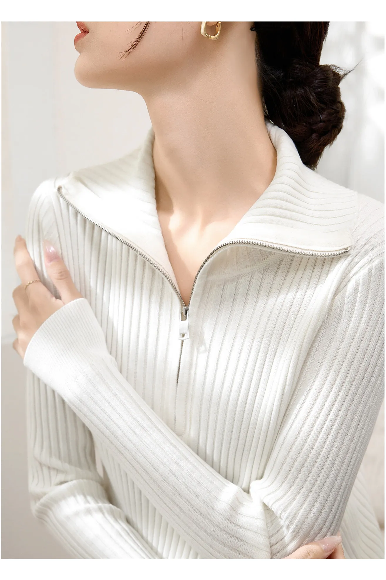 High-grade long-sleeved shirt new pure cashmere turtleneck knitted bottoming shirt half zipper ladies sweater