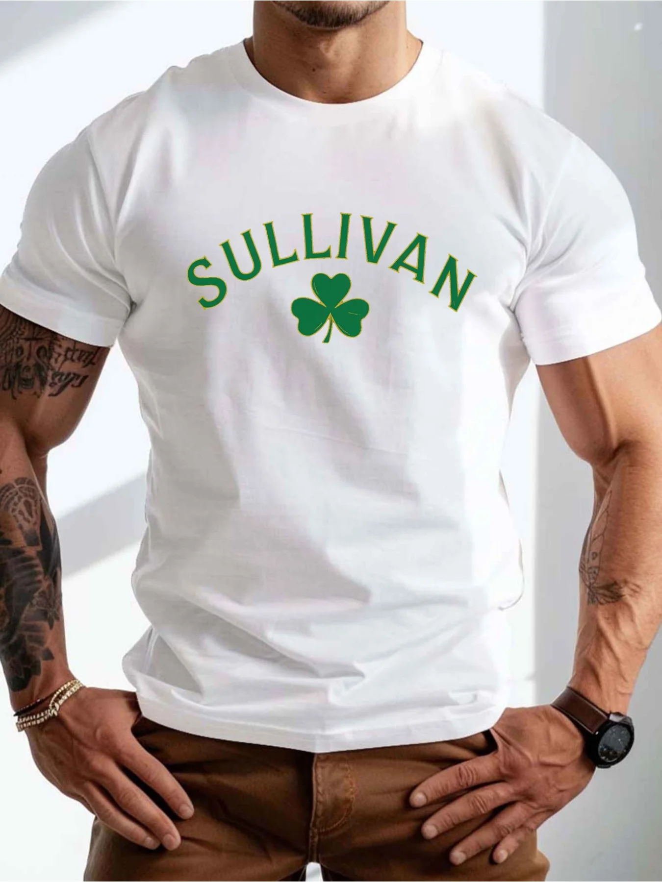 SULLIVAN Men'S Plus Size Black T-Shirt With Green Shamrock Graphic | Casual Short Sleeve Crewneck, St. Patrick'S Day Design, Lig