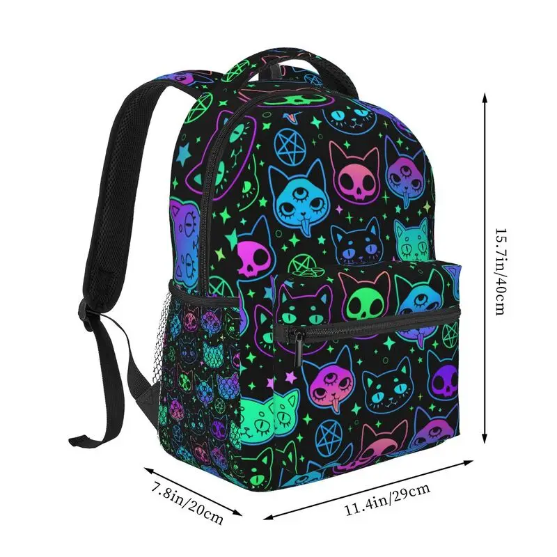 Cute Cartoon Witchcraft Cat Bright Lightweight Laptop Backpacks Unisex Large Capacity Waterproof School Bookbag for Boys Girls