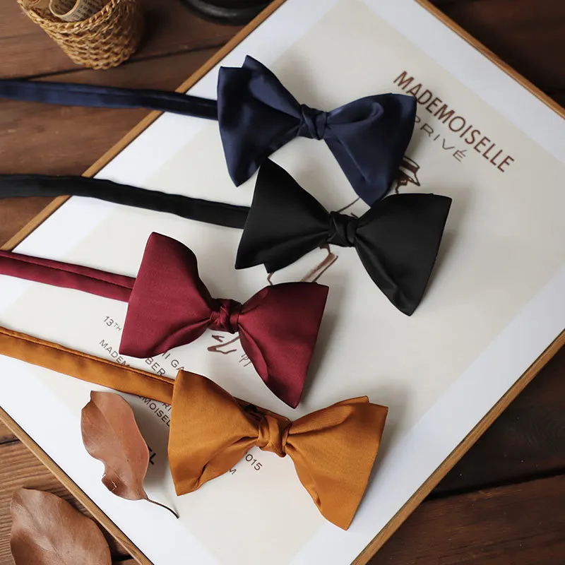 Handmade French Retro Mid‑Century Solid Color Fake Hand‑Tied Bow Tie, Elegant Suit Accessory In White And Burgundy For Wedding