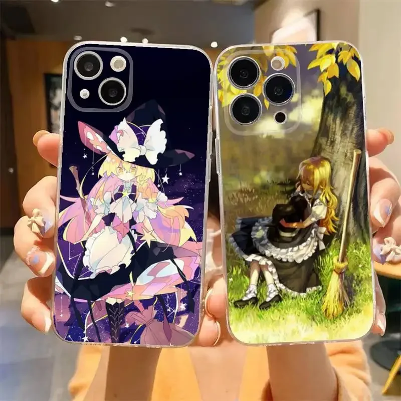 TouHou Marisa Cute Anime Phone Case For iPhone,11,12,Mini,13,14,15,Pro,XS,Max,X,8,7,6s,Plus,5,SE,XR Transparent Shell