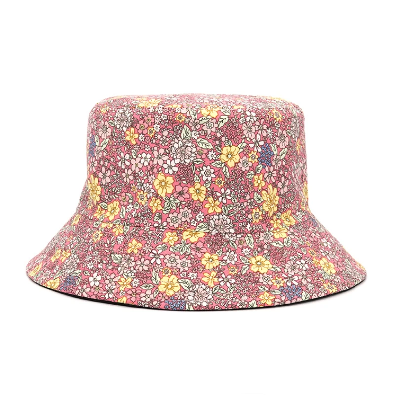 Reversible Bucket-Hats Floral Print Sunscreen Men Women Fisherman Cap Cotton Panama Fashion Double Side Anti-sun Bucket Hat