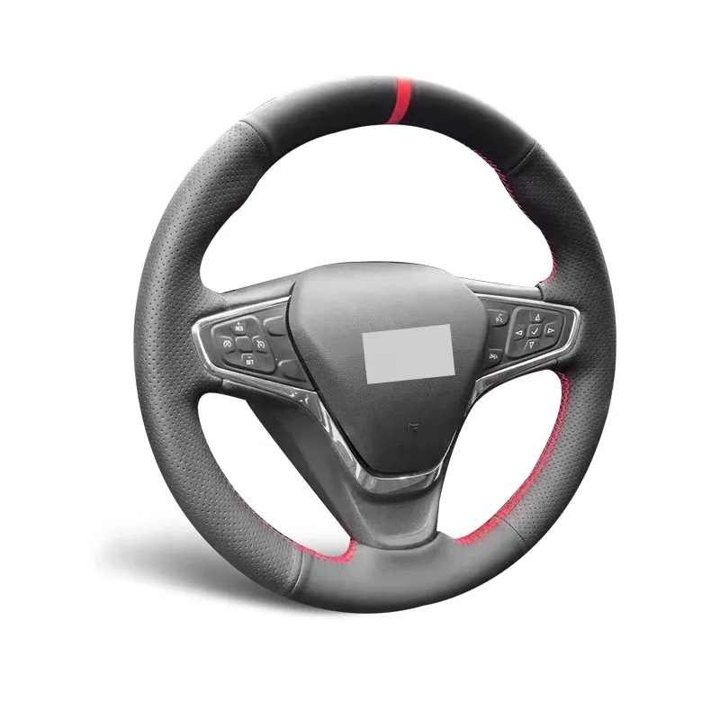 Genuine Leather Suede Steering Wheel Cover Red Thread Car Accessories Specifically for Chevrolet Malibu Equinox BOLT-EV VOLT