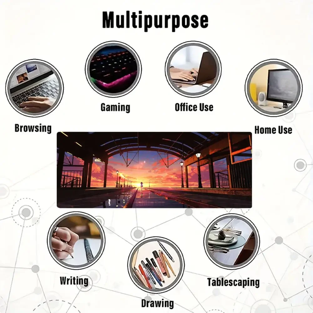 Tappetino per mouse da gioco grande XXL, tappetino per mouse da scrivania, design grande stazione anime, bordi cuciti, adatto per ufficio e uso domestico